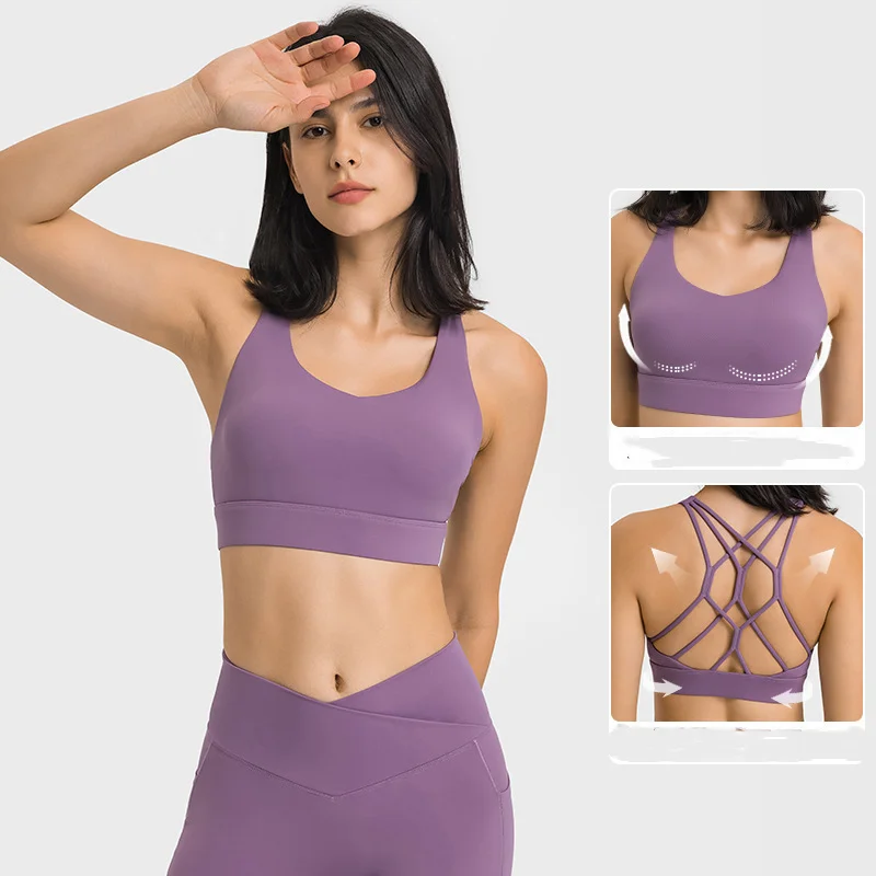 

Solid Color Women Sports Bras Gathered Without Steel Ring Running Vest Fitness Front Zipper Sexy Shockproof Underwear