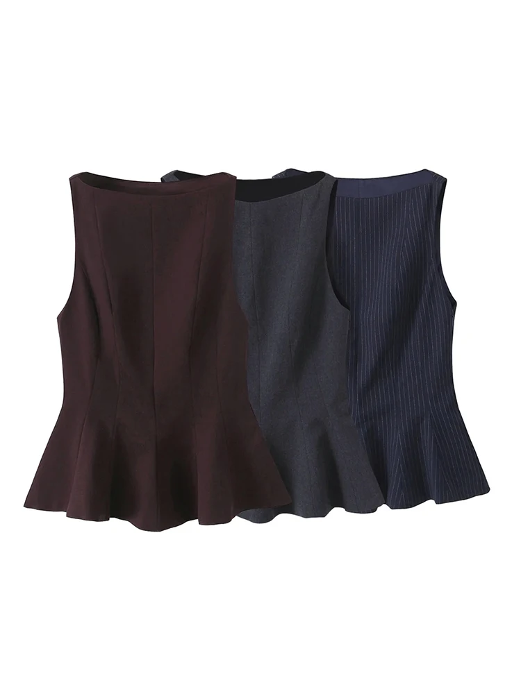 Striped Slim Tank TShirt Women Summer 2025 New Sleeveless Casual Solid O Neck T-Shirt Streetwear Fashion Simple Zipper Vest Top