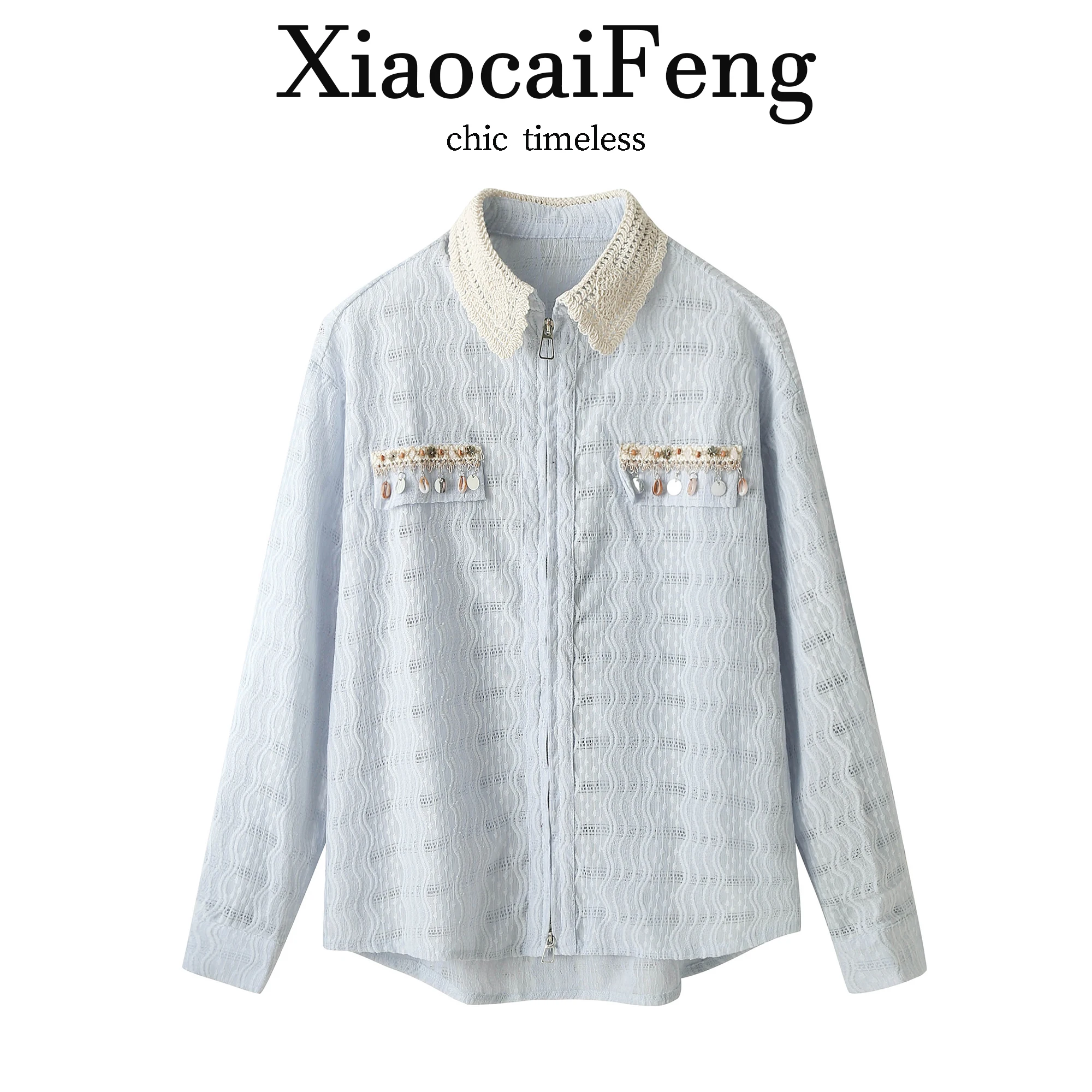 

Ele Ne Lace Trim irt Women's Spring Sun Protection Hollow out Design Long Sve Korean Sle Faionable Top