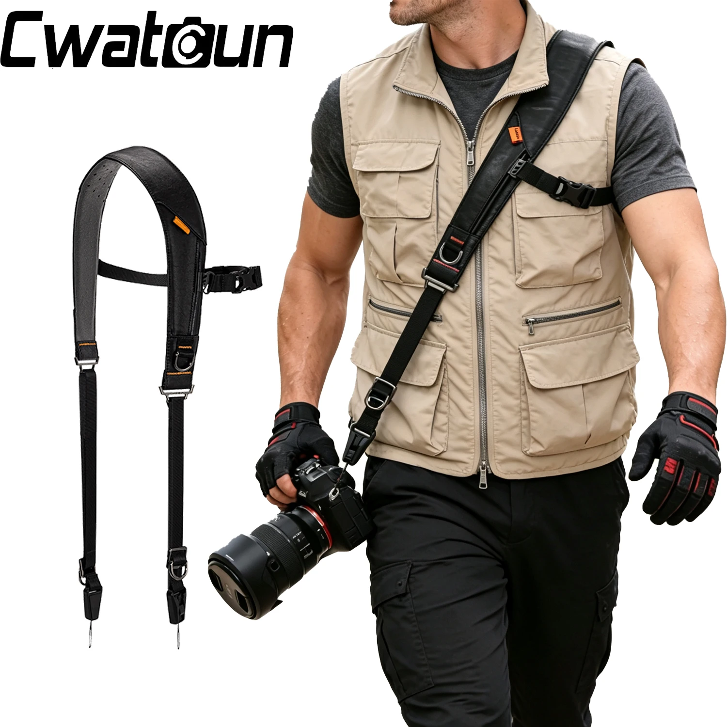 Cwatcun Genuine Leather Quick Release Camera Strap Crossbody Decompression Shoulder Belt for Fujifilm Sony Camera