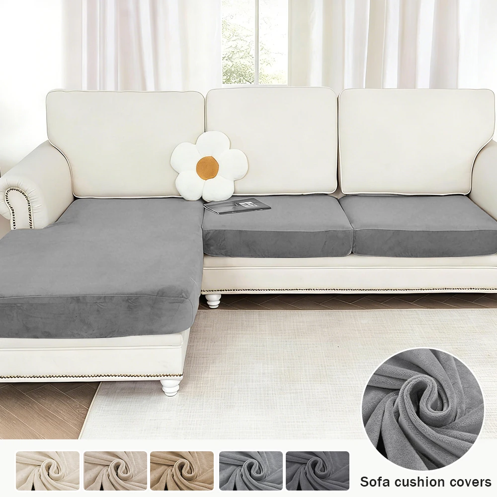 Solid Color Velvet Sofa Cover Thick Elastic 1/2/3/4 Seater Sofa Cover for Living Room Velvet Plush L Shaped Corner Sofa Cover