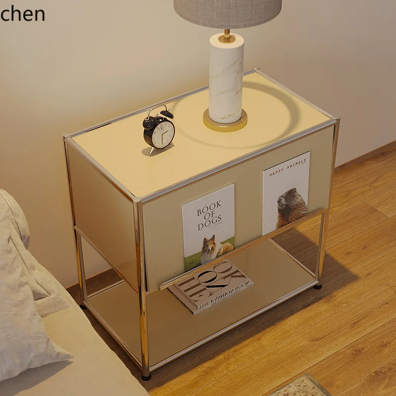 CZ Vintage Home Bedside Table Stainless Steel Magazine Rack Small Bedroom Bookshelf