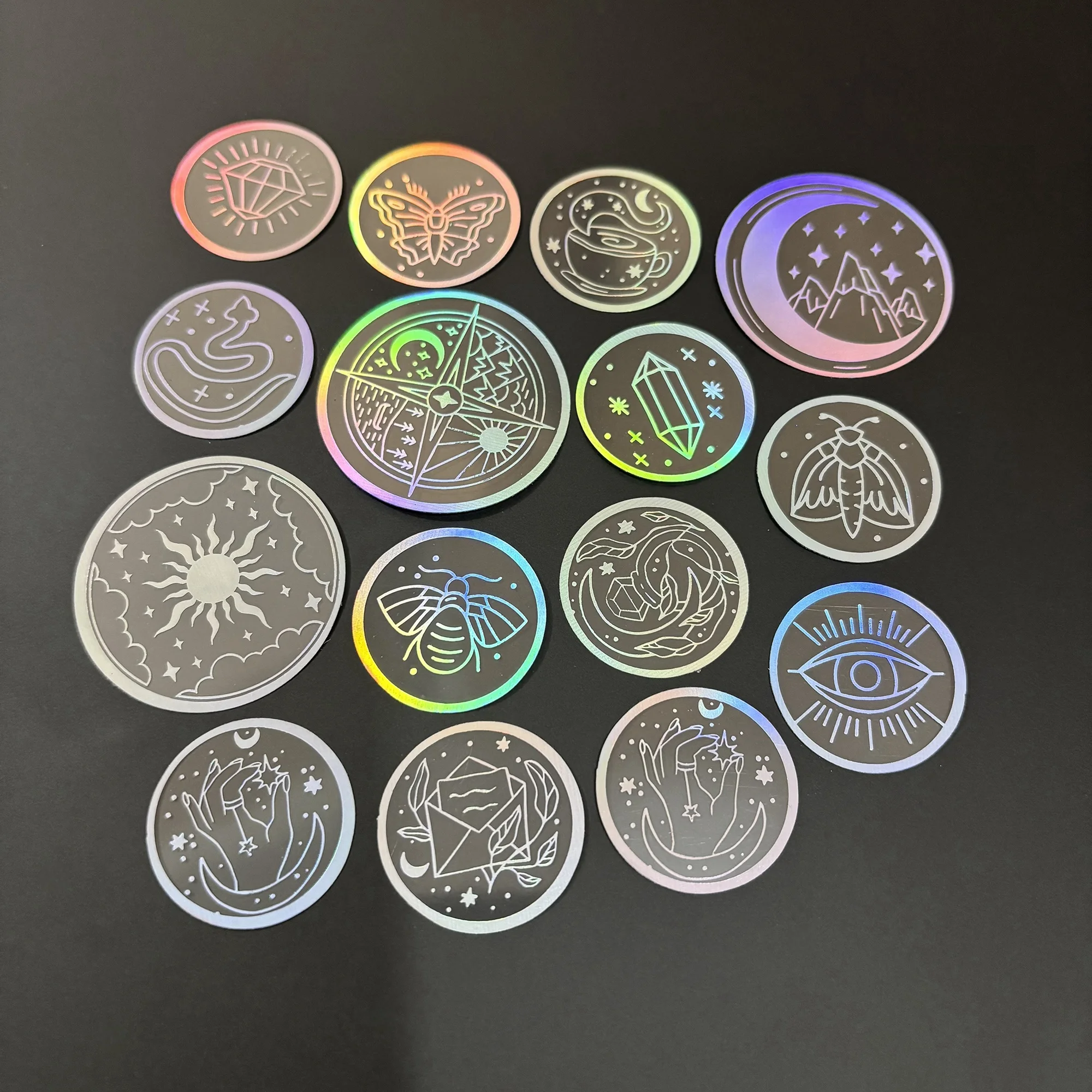 70 PCS Transparent PET Stickers with Holographic Silver Designs – Perfect for DIY, Bujo, Phone Cases, Windows & More