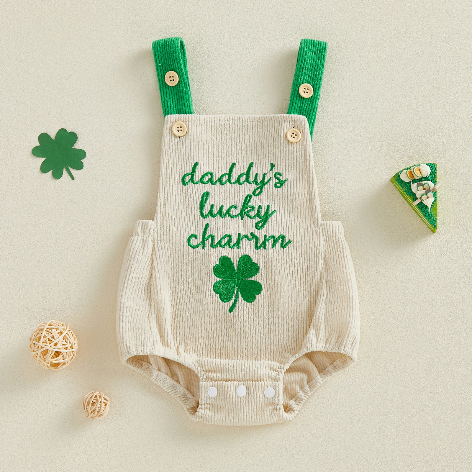 

Комбинезон для маленьких девочек на день Святого Патрика, комбинезон без рукавов в рубчик с вышивкой трилистника и отделкой с рюшами