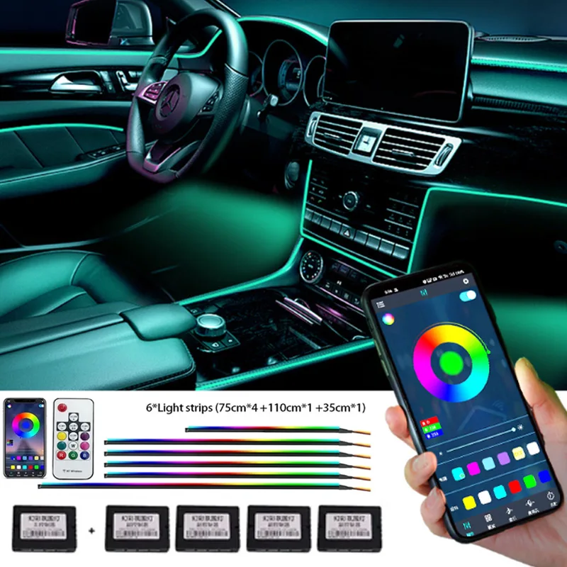 

14/18/22 in 1 Car Ambient Light 213 64 Color Rgb Streamer Symphony Interior Rainbow Dashboard Acrylic Strip Decorative Lights