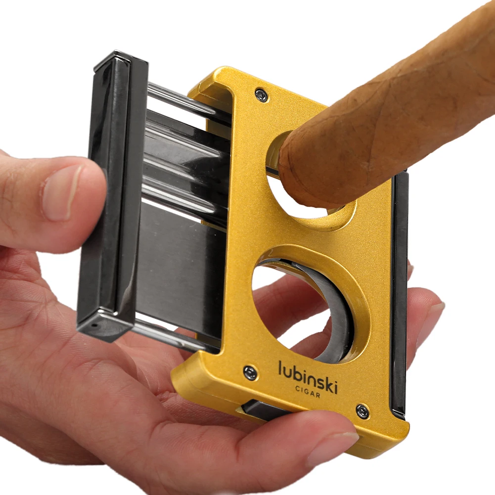 Lubinski 4-In-1 Cigar Cutter Sharp Blade Smoking V Cut Cigar Guillotine Metal Cigar Punch Holder Gift Box