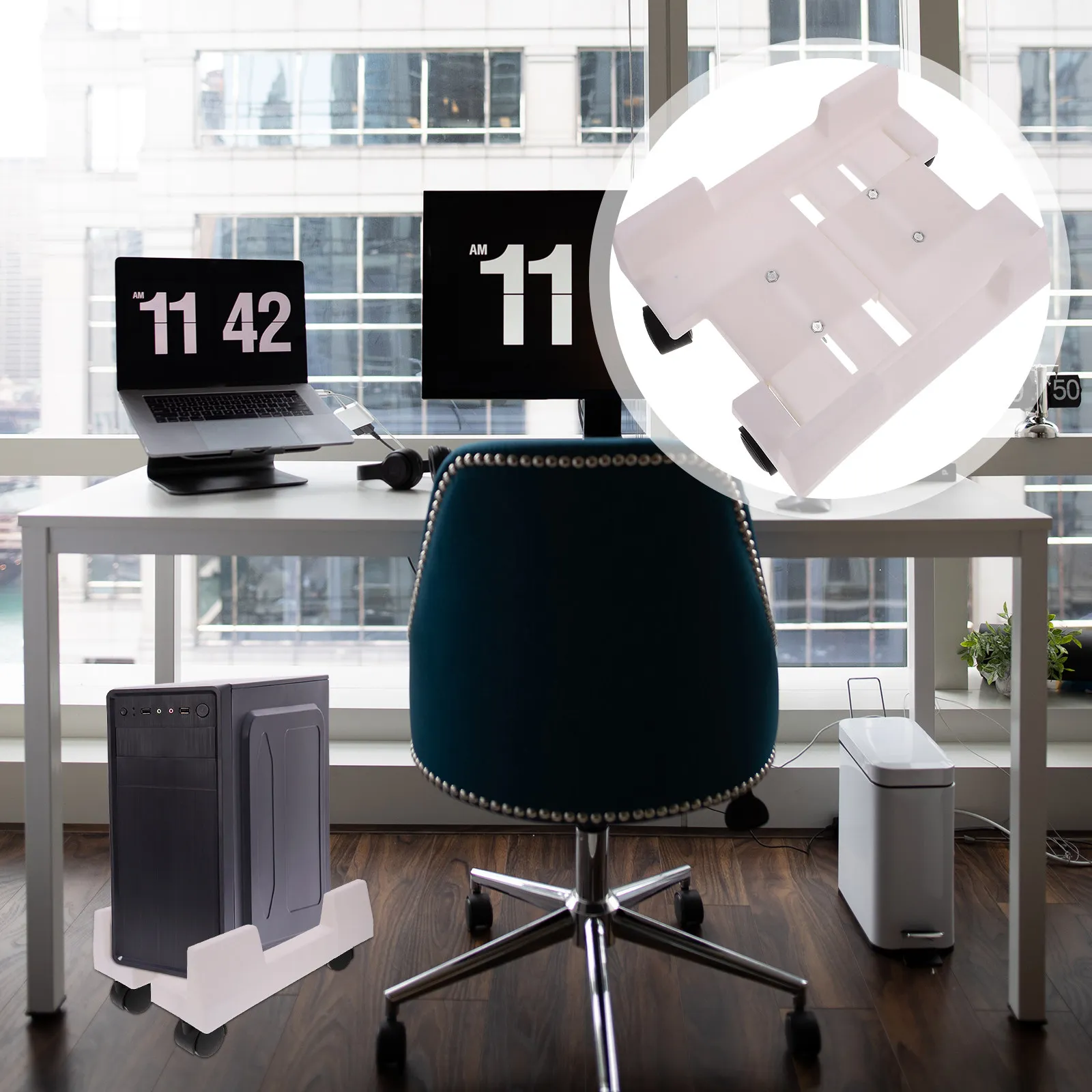 Mobile CPU Stand Plastic Computer Tower Stand Rack Reinforced Shelves Rolling Casters Host Support Stable for Desktop Storage