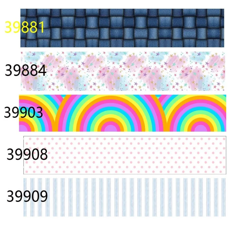 

(5yards)Rainbow Ribbon Printed Star Dot Stripe Grosgrain Ribbon for Hairbows Crafts DIY Accessorics