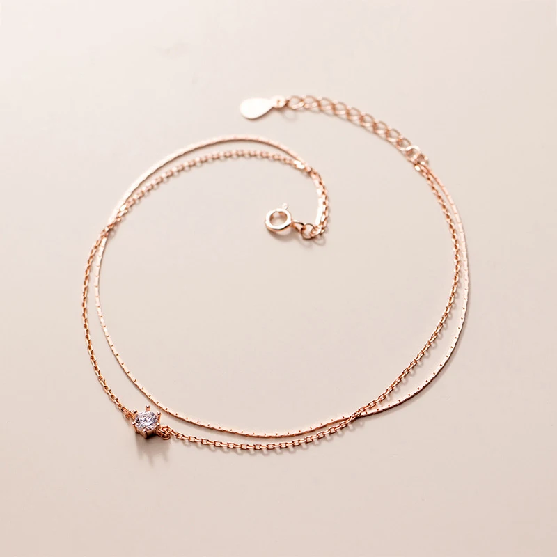 Modian Silver Simple Double Layer Anklets For Women Summer Trendy 925 Sterling Silver Foot Jewelry Fashion Style Leg Bracelet