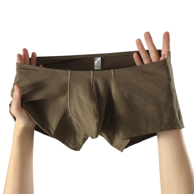 Men's Boxers Big U Convex Gay Underwear Texture Ice Silk Low-Rise Panties Thin Breathable High Elastic Trunks Boxers Hombre
