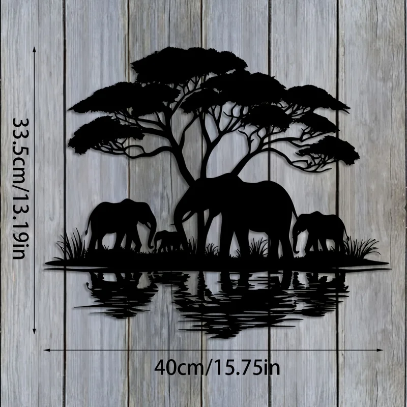 2DDecorative Art Metal Elephant Family Wall Art Hanging Ornament，Interior and exterior decoration