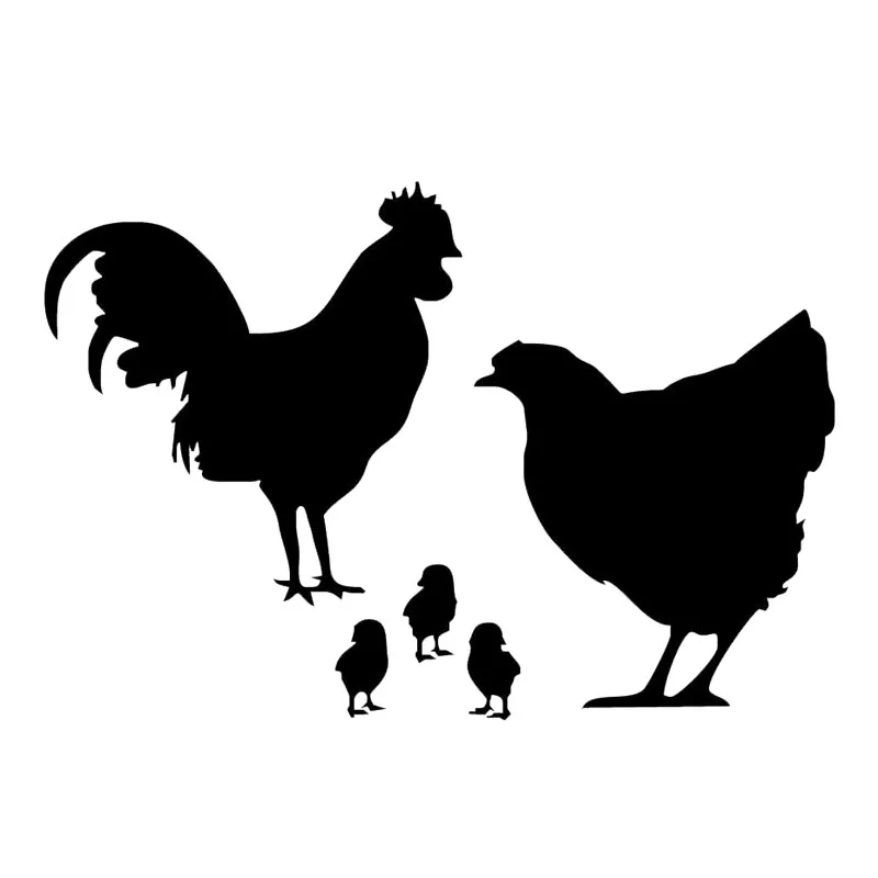 Car Sticker Cute Chicken Family PVC Car Styling Farm Animal Sticker Car Sticker Waterproof Cover Scratch Black/white, 21cm*14cm