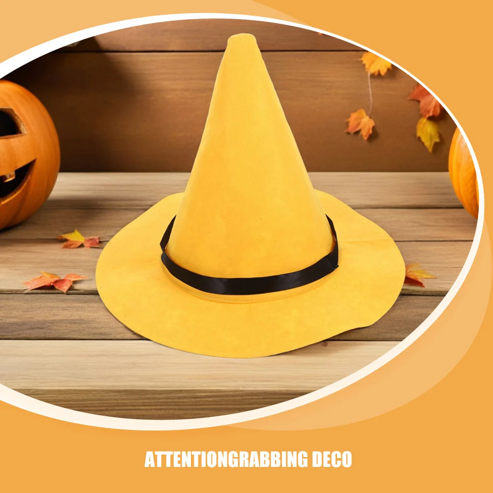قطعتان من قبعة الساحرة الصفراء بتصميم فريد من نوعه كلاسيكي مدبب لملابس الهالوين التأثيرية إكسسوار للجنسين والكبار والأطفال