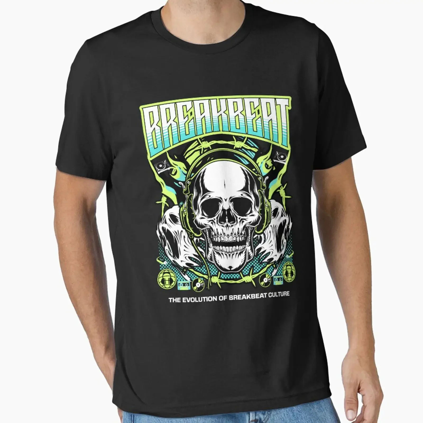 BREAKBEAT Evolution Skull Lime Teal Essential T Shirt vintage Washed Top For Everyday Wear Versatile Stylish graphic homme Soft