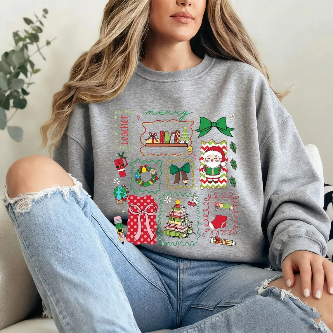 Merry Teacher Christmas Teacher Coquette مريح جديد في هوديس وبلوزات أساسيات ملابس الشارع الكلاسيكية الكلاسيكية