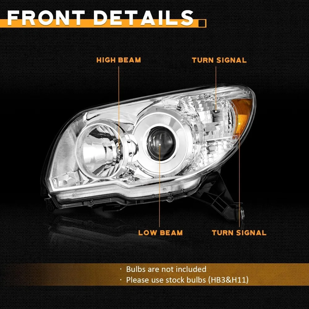 

Pair Headlights Assembly For 2006-2009 Toyota 4Runner Chrome Headlamps w/o Bulbs