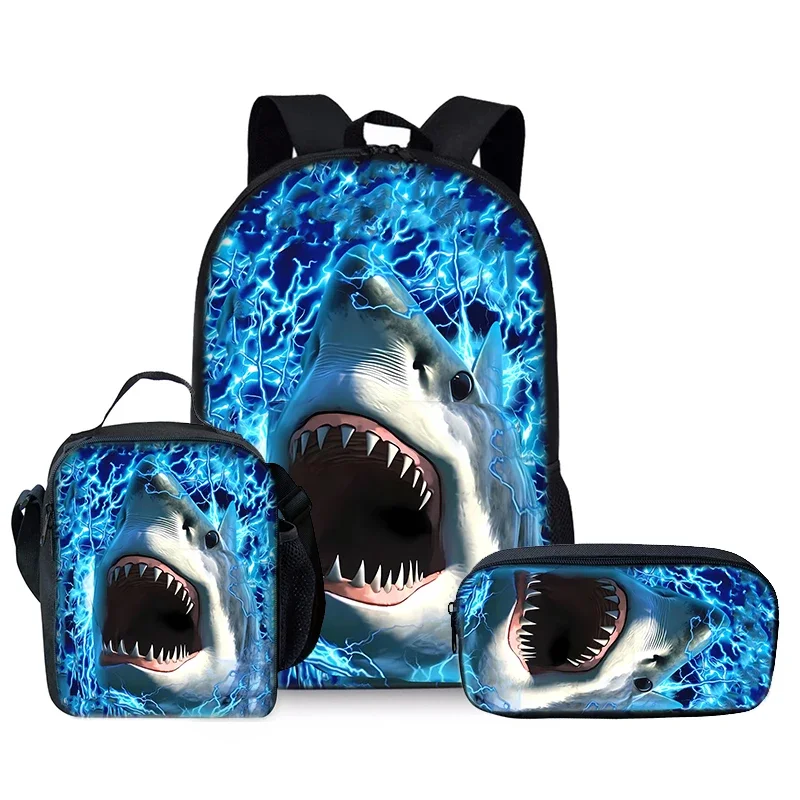 

Marine Animal Shark Three Piece Set Backpacks for Boy and Girls Best Gifts 2D Flat Cartoon School Backpack for Children