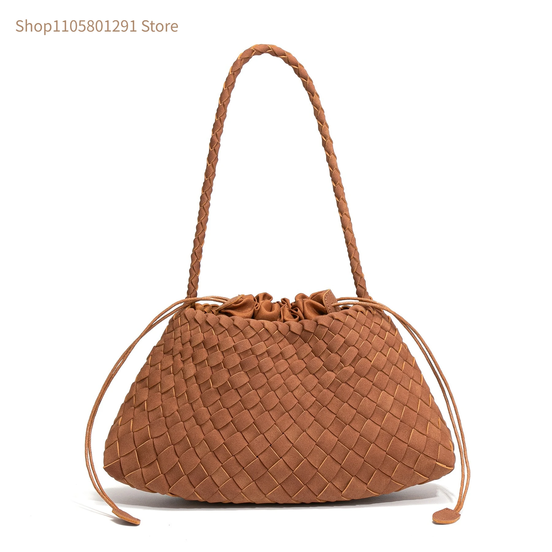 2026 New Autumn and Winter Woven Women's Bag with High-End Feel, Frosted Suede, One Shoulder, Underarm Dumpling Bag