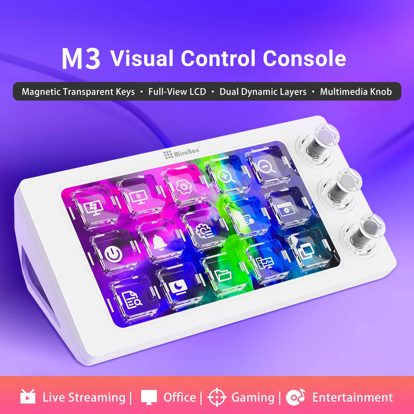 Mirabox Mbox M3 ストリームデッキ 15LCDボタン ライブコンソール ミニ