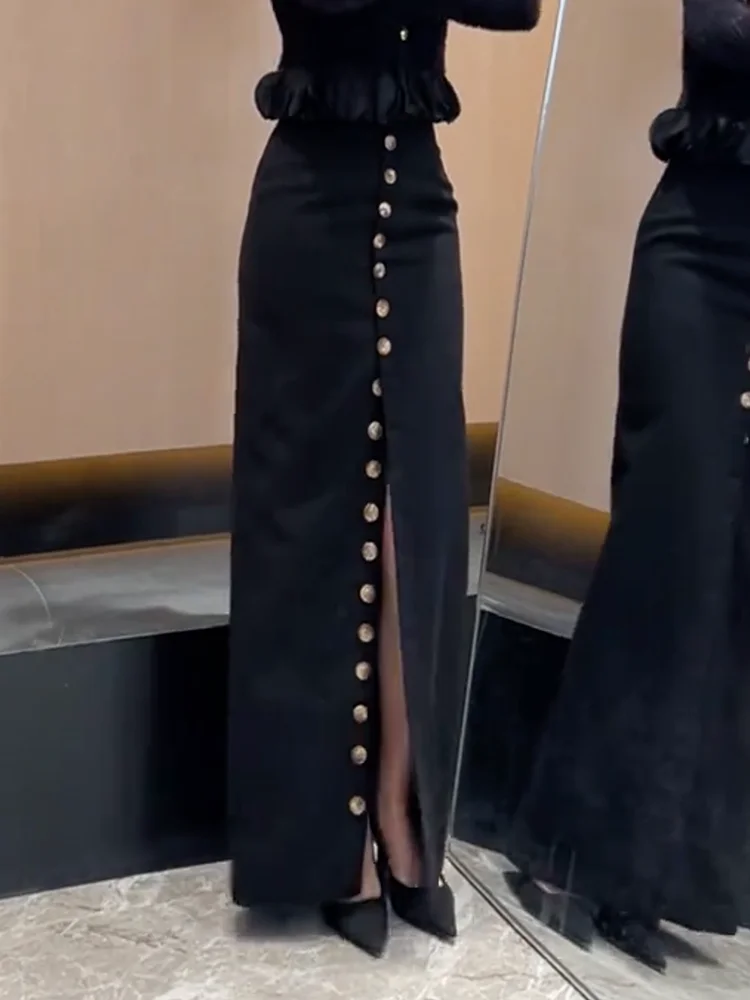 

Новая модная женская длинная юбка-карандаш прямого кроя с одной пуговицей, осенне-зимняя, с эффектом обертывания, для стройного силуэта