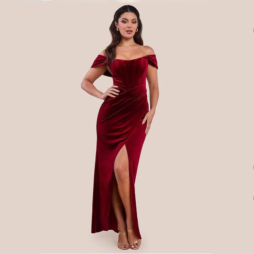 

Dream High Quality Sexy Classic Evening Dress Velour for Floor-Length Off the Shoulder Prom Dress Vestidos De Fiesta Customized