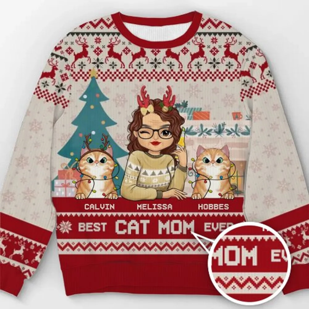 Ugly Christmas Sweater For Men Women Funny Cartoon Santa Claus Graphic Crewneck Sweatshirt Tops New Year Holiday Pullovers
