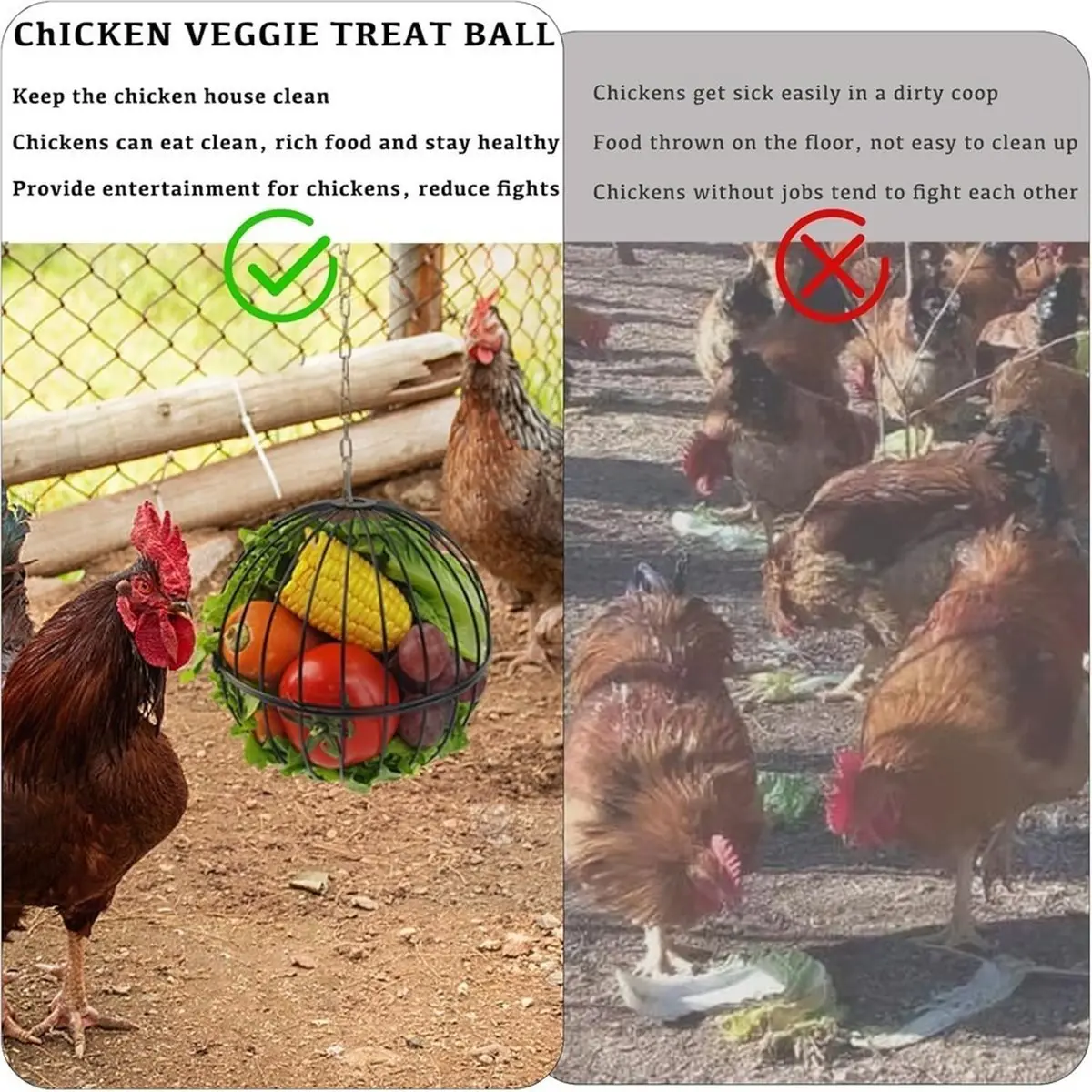 2pcs Hanging -Large Metal Chicken Vegetable Treat Ball-Sturdy Chicken Treat Dispenser with Chain