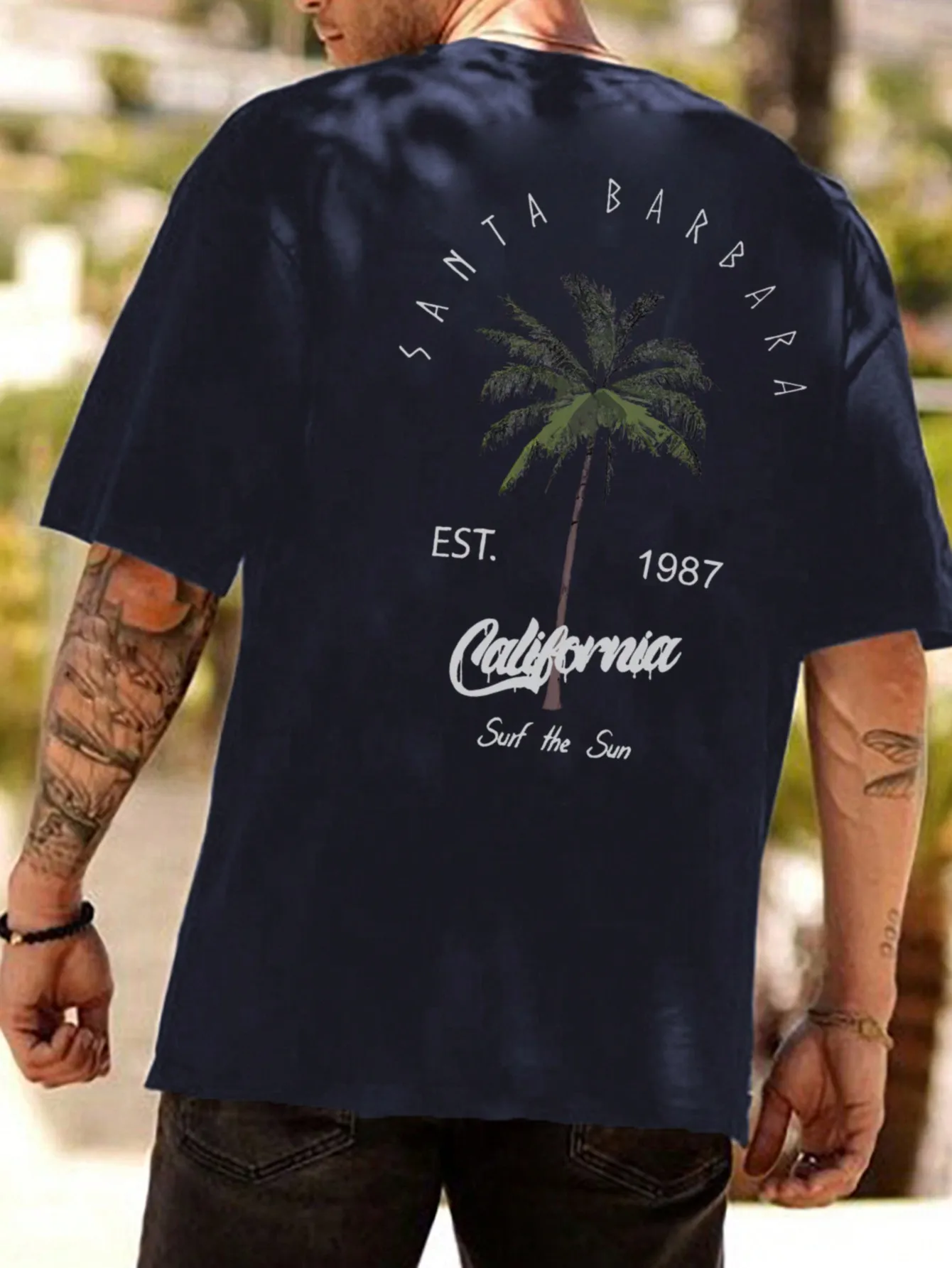 

2025 New Men's Letter and Coconut Tree Printed Short Sleeved T-shirt