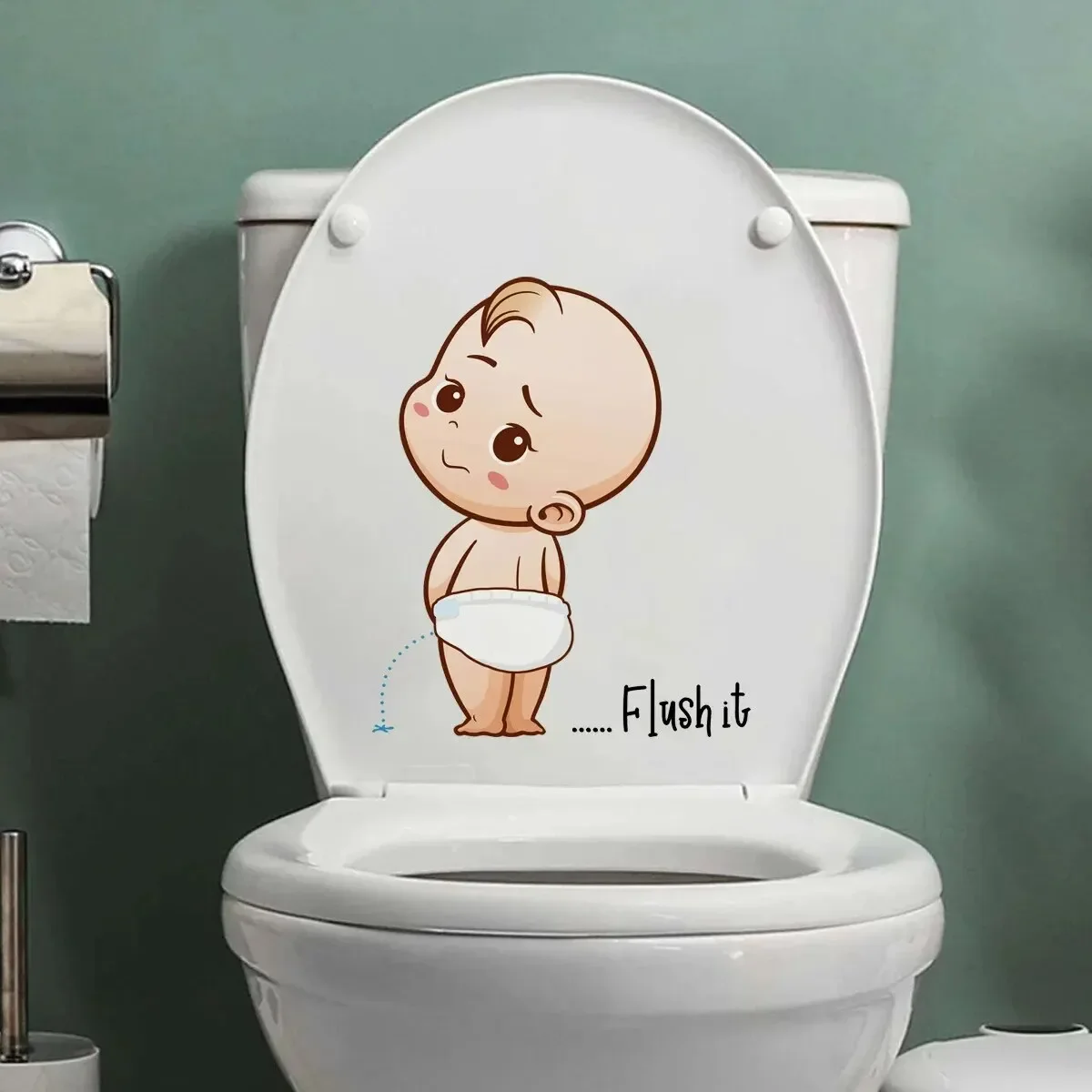 Whimsical Kid Peeing Toilet Sticker WC Self Adhesive Mural Stickers Bathroom Wall Sticker Creative Home Decoration Decals