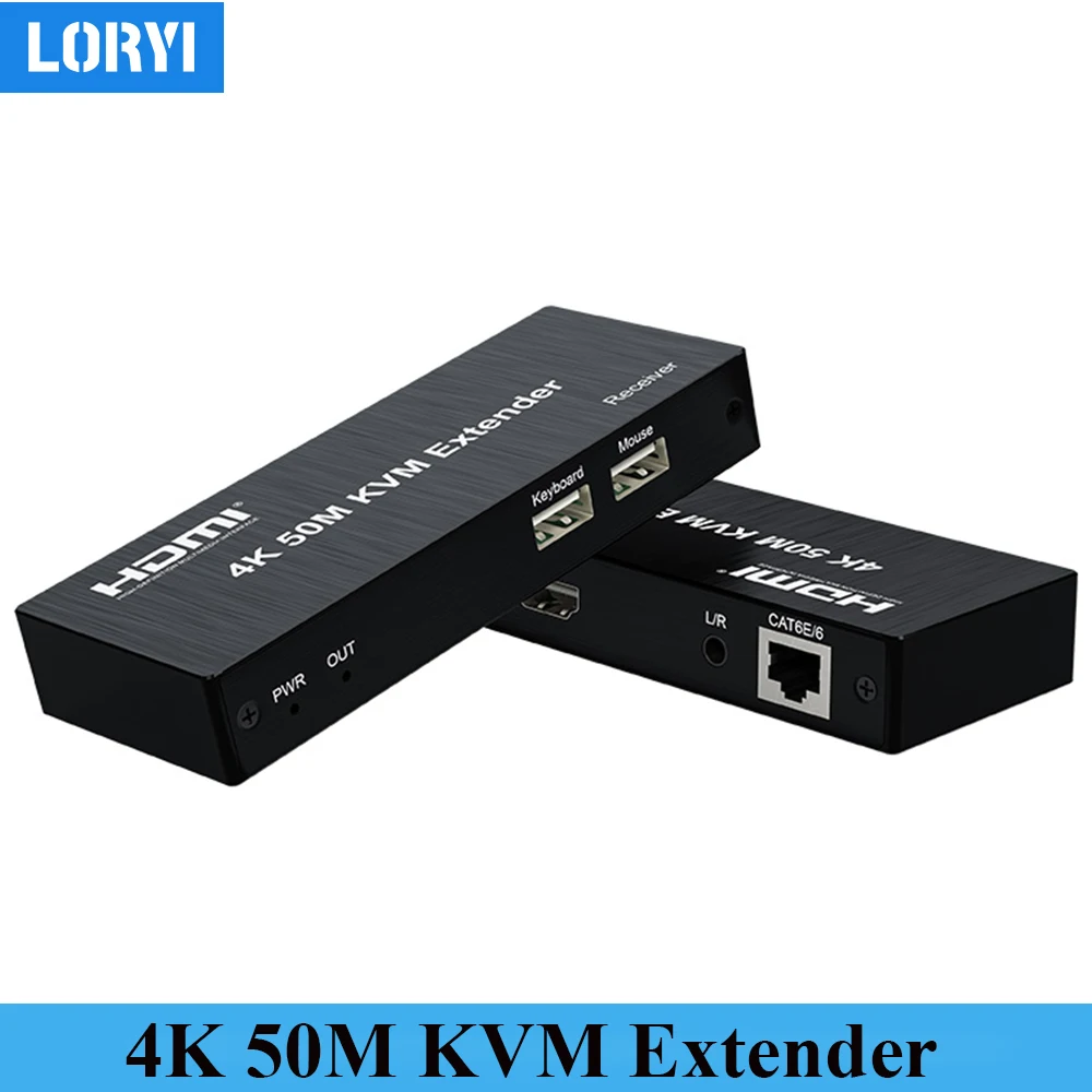 

LORYI 4K HDMI KVM Extender Over Cat5e/6 Ethernet Cable 50m (164ft) For Mouse and Keyboard Control Remote Signals With Loop Out