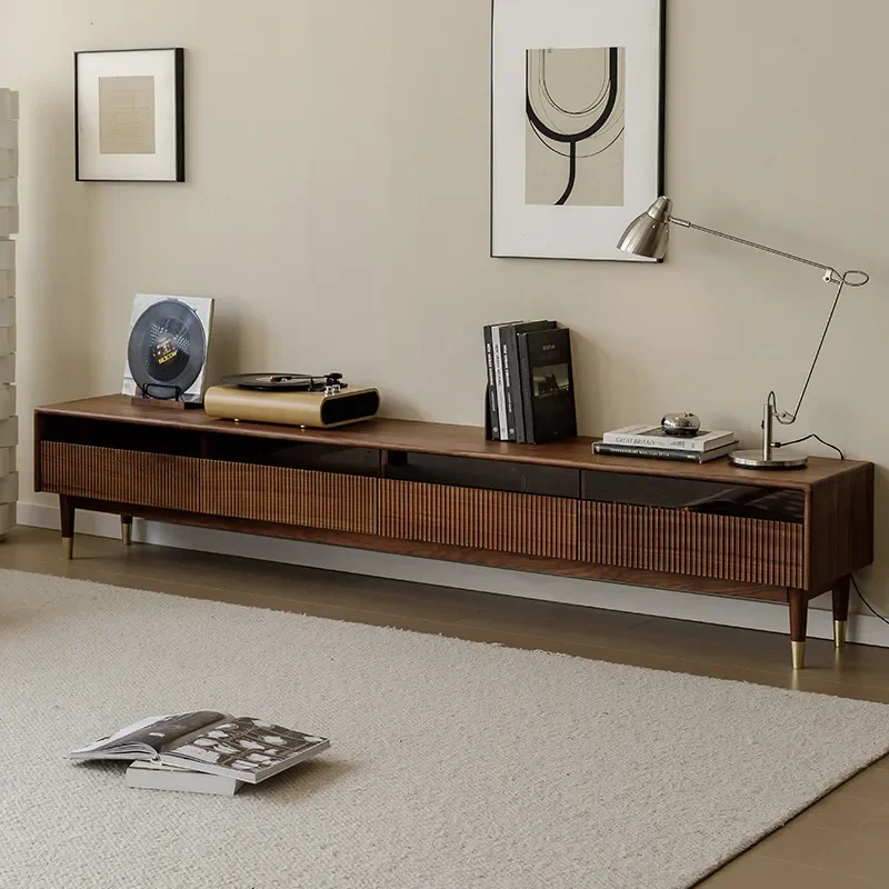 North American Black Walnut TV Stand Solid Wood Media Console High Leg Modern Minimalist Living Room Audio Visual Cabinet