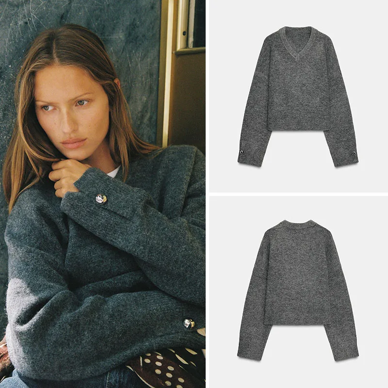 

New Autumn Women's Knitted Pure Color Long Sve V-Ne Soft Button-Up Sweater Simple Sle Casual Comfortable Girls' Wear