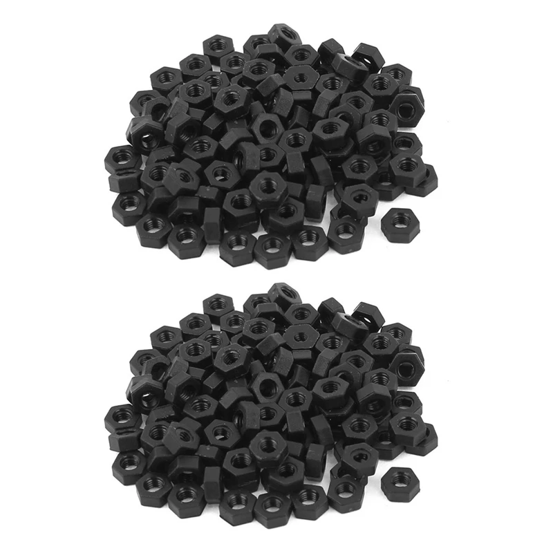 

200 Pcs M3 Thread Insert Lock Fixing Screw Nylon Nuts Hexagonal Black