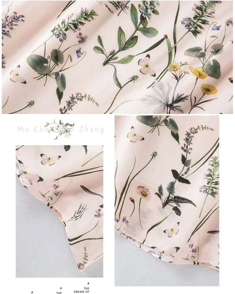 Birdtree Summer Elegant 100% Real Silk Skirt High Waist A-line Vintage Ink Print Invisible Zipper Long Skirts Women B36553QM