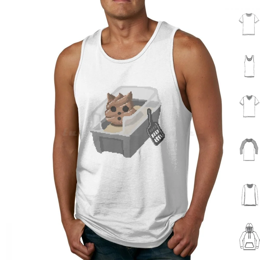 Pixel Litterbox Cat Poop Tank Tops Print Cotton Cat Poop Litterbox Litter Box Pixel