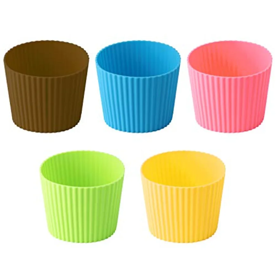 

5pcs Assorted Colors Heat-resistant Silicone Nonslip Coffee Cup Sleeve, Resistant Reusable Glass Bottle Mug Cup Sleeve Protecto