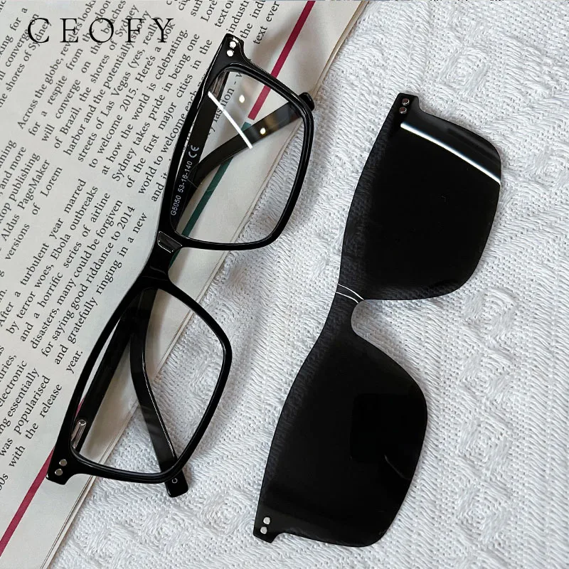 Ceofy Men Women Acetate Fashion Glasses Frame Retro Polarized Sun Clip Magnet Optical Sunglasses Prescription Eyeglasses