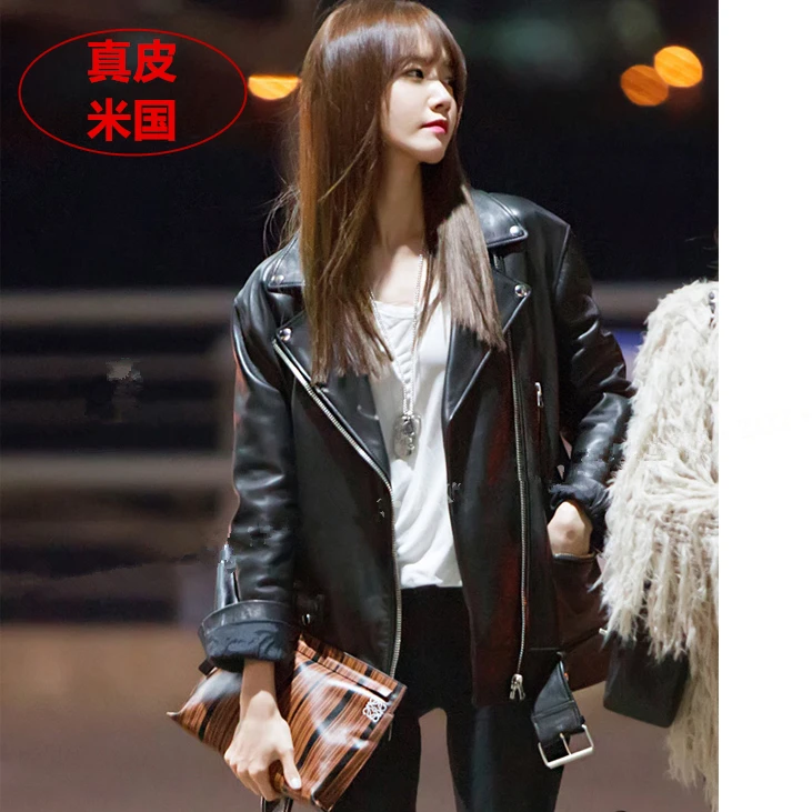 Oversize loose locomotive clothing silhouette thin women's leather jacket leather jacket