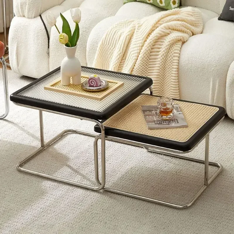 مجموعة طاولة القهوة المتداخلة مكونة من طاولتين مستديرين مع طاولات جانبية لطاولة نهاية صناعية قابلة للتعديل لساحة شرفة غرفة المعيشة #5