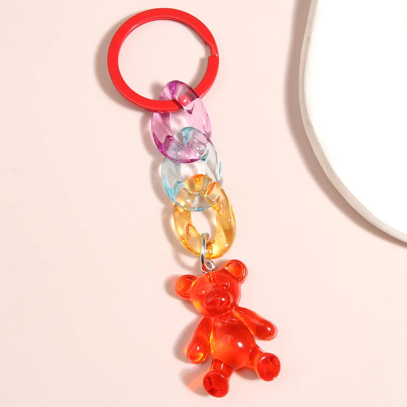 Acrylic Plastic Link Chain Keychain Colorful Handmade Bear Key Ring Friendship Gifts For Women Girls Handbag Accessorie Jewelry