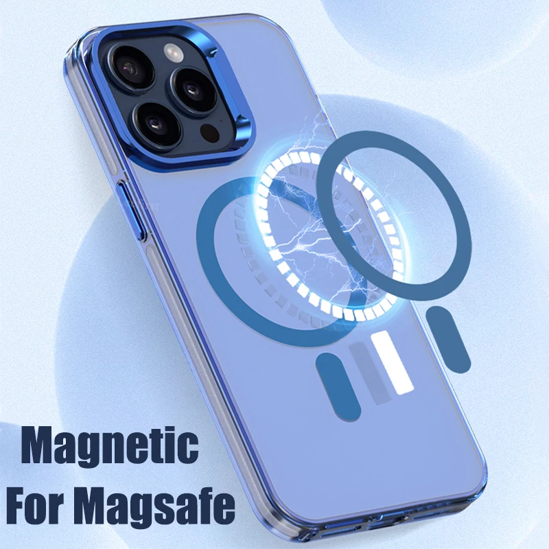 Luxury Plating Camera Protect Matte Case For iPhone 16 Pro Max 11 14 13 12 15 Pro Max 16 Plus For Magsafe Magnetic Phone Cover