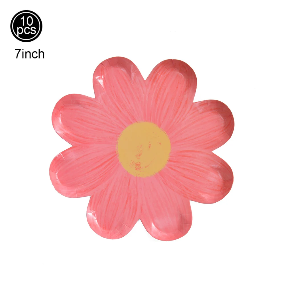 10/20/30/40/50Pcs Einweg Daisy Blume Pappteller Dessert Kuchen Platten Geburtstag Thema Party baby Dusche Dekoration Lieferungen – Detail 9