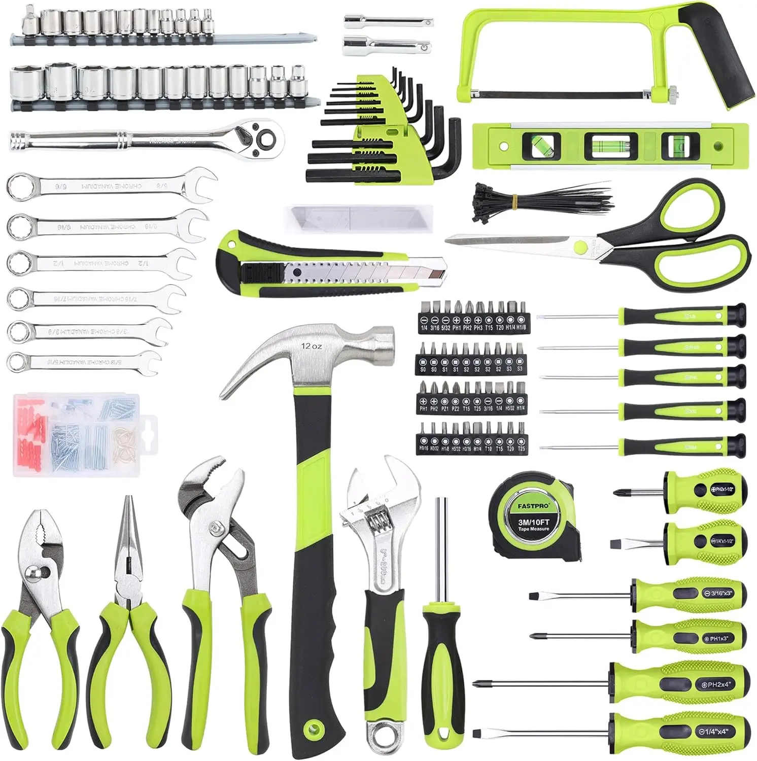 267-Piece Home Tool Set Household Repairing Tool Kit with 13-Inch Wide Mouth Open Tool Bag Mechanics Hand Tool Kit for DIY Home