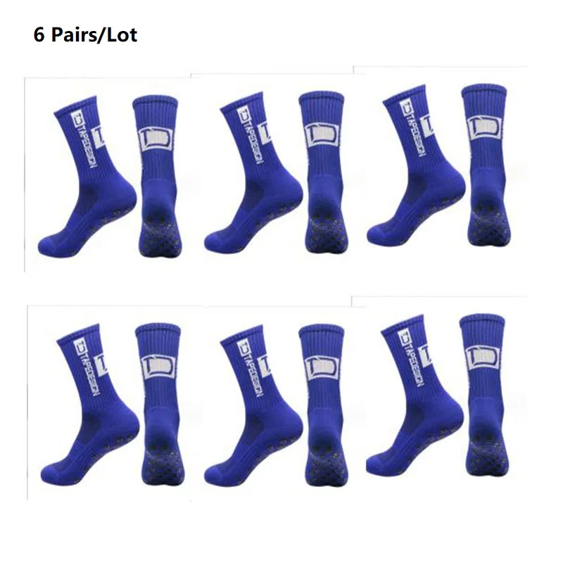 6 Pairs/Lot 2024 New ANTI SLIP Tapedesign Football Socks Mid Calf Non-Slip Soccer Sport Cycling Sports Men\'s Women Sock EU38-44