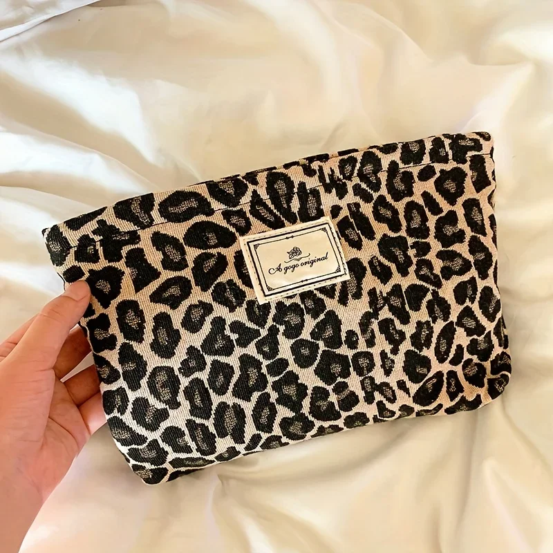 1pc Leopard Print Comestic Bag Portable Makeup Storage Pouch Toiletry Bag Lightweight Large Capacity Travel Storage Bag