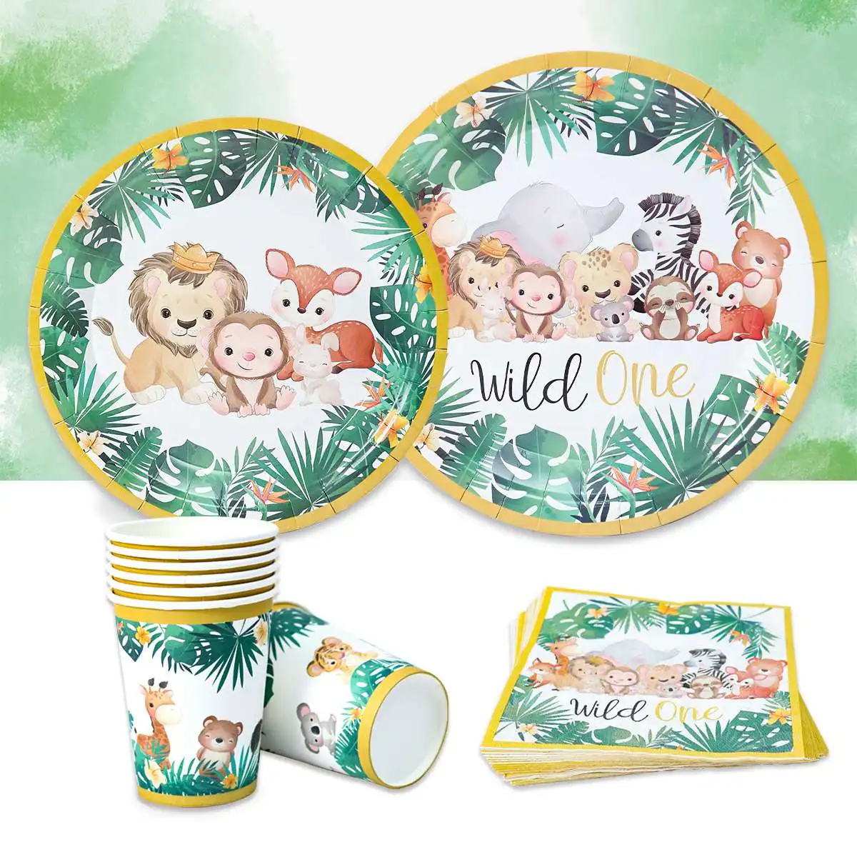 

Jungle Animal Disposable Tableware Safari Birthday Decoration Jungle Forest Paper Plates Cup Napkins 1st Bithday Party Supplies