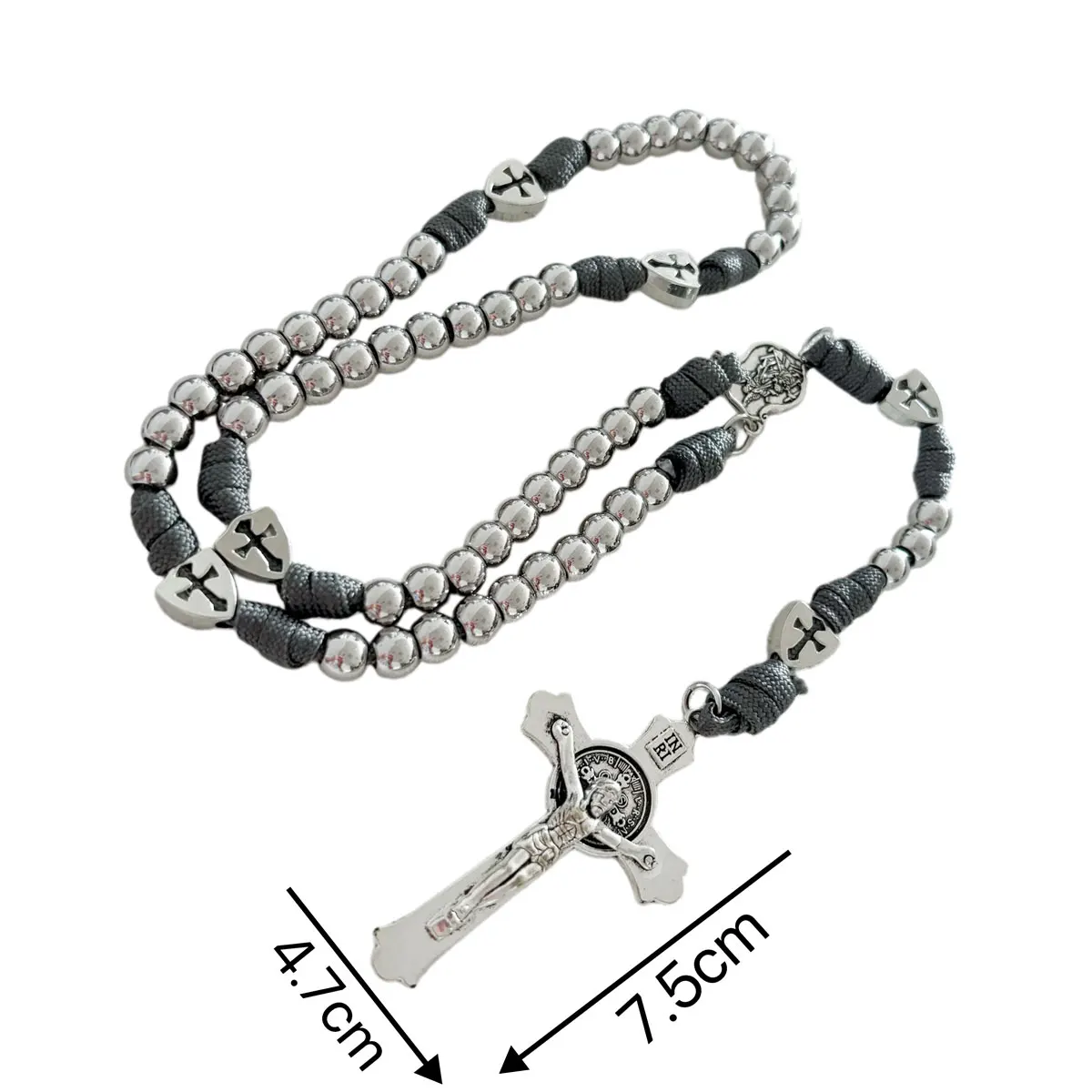 1Set Paracord Rosary with St. Benedict Crucifix Michael Medal Metal Beads - Catholic Prayer Rope Necklace Religious Gift - view 3