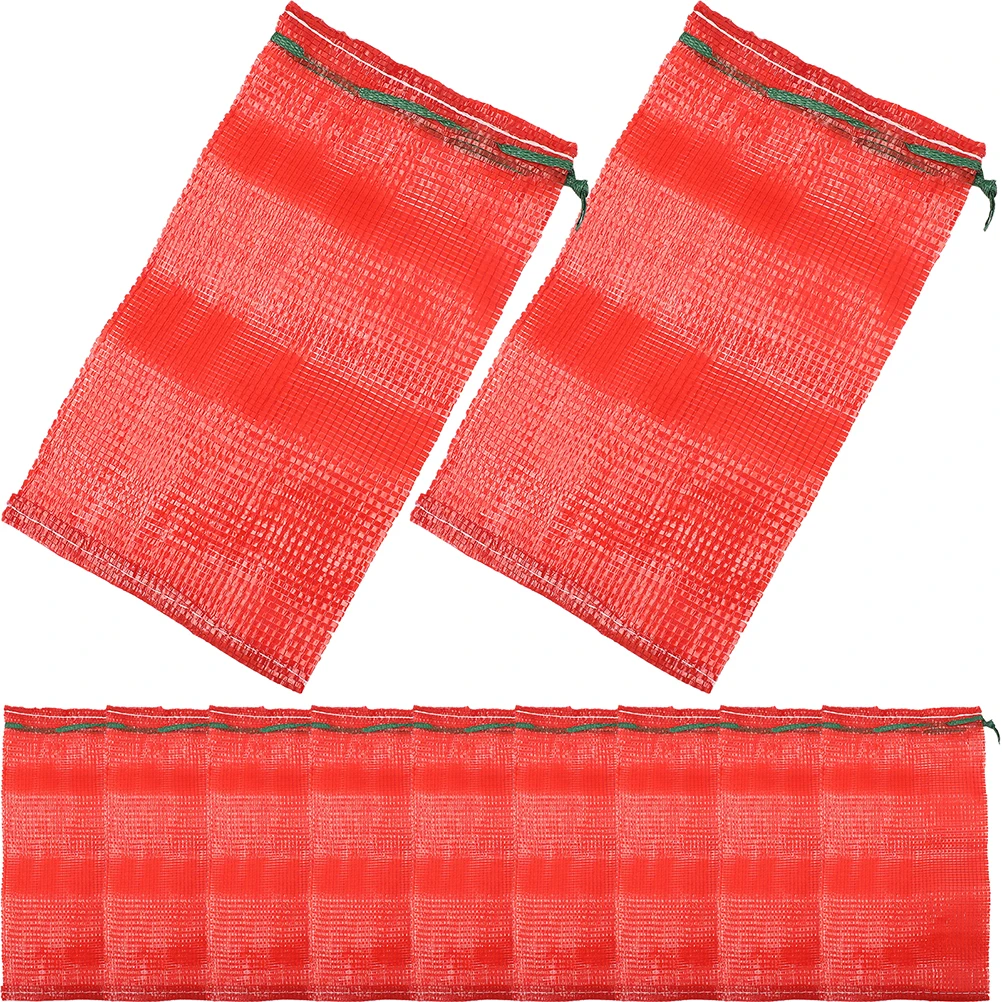 

50pcs Agricultural Products Packaging Bags Thickened Woven Mesh Drawstring Red Reusable Storage Vegetable Fruit Net