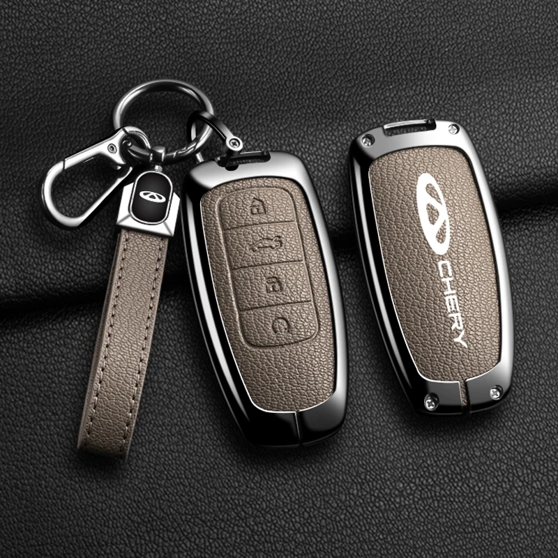 

New Auto Alloy Leather Car Key Case Cover For Chery Tiggo 8Pro 7Plus Arrizo8 Omenda Remote Control Keychain Interior Accessories