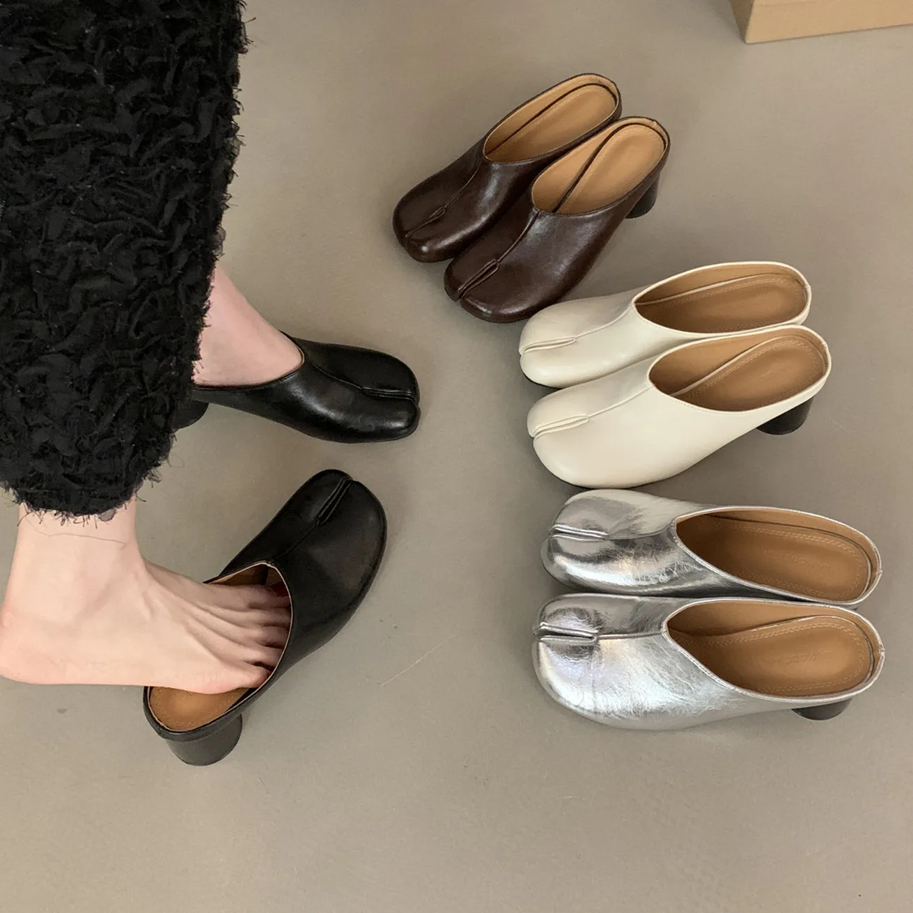 

Женские туфли Bailamos с разрезом на носке, модные лоферы на высоком каблуке, неглубокие туфли из мягкой кожи, повседневные уличные шлепанцы, туфли-мюли для платьев